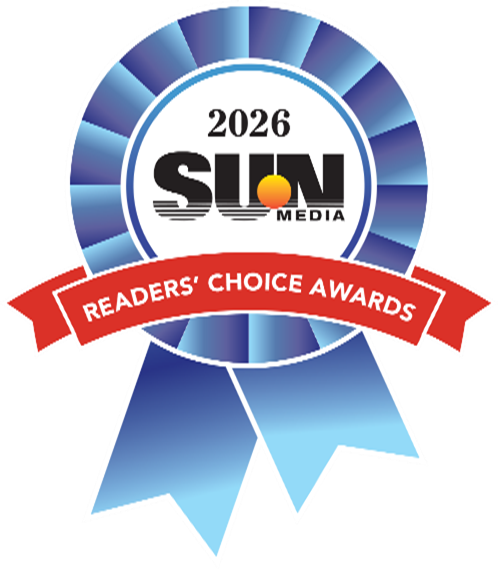 2026 Sun Media Readers’ Choice Awards ribbon badge logo with blue ribbon accents and red banner text.