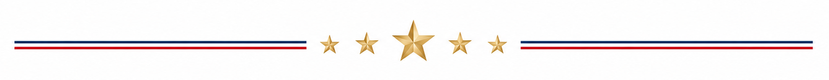 Patriotic horizontal divider graphic featuring gold stars centered between red and blue stripes.